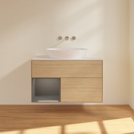 Тумба под раковину Villeroy & Boch Finion 100х50,1 см с подсветкой МДФ шпон дуба/стекло белое матовое FA11GKPC