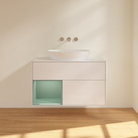 Тумба під раковину Villeroy & Boch Finion 100х50,1 см з підсвіткою МДФ білий глянцевий лак/скло біле матове FA11GMGF