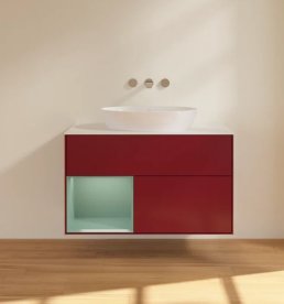 Тумба под раковину Villeroy & Boch Finion 100х50,1 см с подсветкой МДФ пион матовый лак/стекло белое матовое FA11GMHB