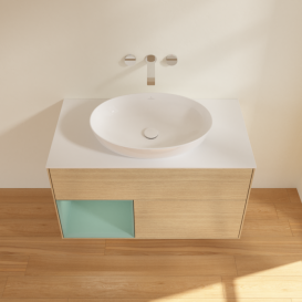 Тумба под раковину Villeroy & Boch Finion 100х50,1 см с подсветкой МДФ шпон дуба/стекло белое матовое FA11GMPC