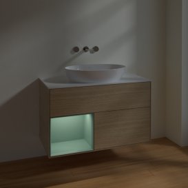 Тумба под раковину Villeroy & Boch Finion 100х50,1 см с подсветкой МДФ шпон дуба/стекло белое матовое FA11GMPC