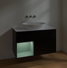 Тумба под раковину Villeroy & Boch Finion 100х50,1 см с подсветкой МДФ черный матовый лак/стекло белое матовое FA11GMPD