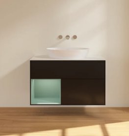 Тумба под раковину Villeroy & Boch Finion 100х50,1 см с подсветкой МДФ черный матовый лак/стекло белое матовое FA11GMPD