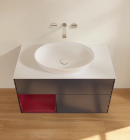 Тумба под раковину Villeroy & Boch Finion 100х50,1 см с подсветкой МДФ темно-синий матовый лак/стекло белое матовое FA11HBHG