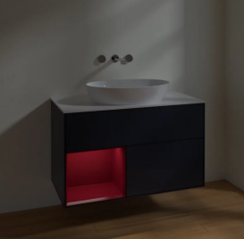 Тумба под раковину Villeroy & Boch Finion 100х50,1 см с подсветкой МДФ темно-синий матовый лак/стекло белое матовое FA11HBHG