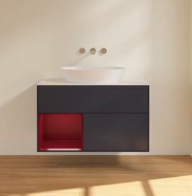 Тумба под раковину Villeroy & Boch Finion 100х50,1 см с подсветкой МДФ темно-синий матовый лак/стекло белое матовое FA11HBHG