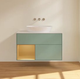 Тумба під раковину Villeroy & Boch Finion 100х50,1 см із підсвічуванням МДФ оливковий матовий лак/скло біле матове FA11HFGM