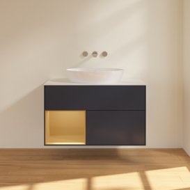 Тумба под раковину Villeroy & Boch Finion 100х50,1 см с подсветкой МДФ темно-синий матовый лак/стекло белое матовое FA11HFHG