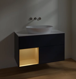 Тумба под раковину Villeroy & Boch Finion 100х50,1 см с подсветкой МДФ темно-синий матовый лак/стекло белое матовое FA11HFHG