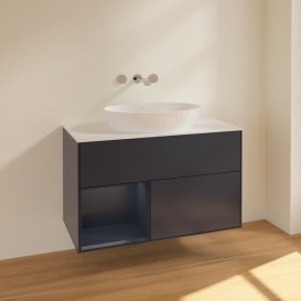 Тумба під раковину Villeroy & Boch Finion 100х50,1 см із підсвічуванням МДФ темно-синій матовий лак/скло біле матове FA11HGHG