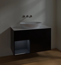 Тумба под раковину Villeroy & Boch Finion 100х50,1 см с подсветкой МДФ черный матовый лак/стекло белое матовое FA11HGPD