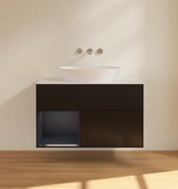 Тумба под раковину Villeroy & Boch Finion 100х50,1 см с подсветкой МДФ черный матовый лак/стекло белое матовое FA11HGPD