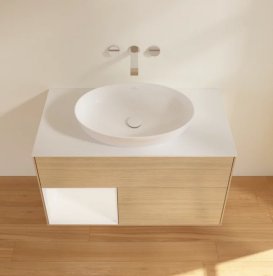 Тумба під раковину Villeroy & Boch Finion 100х50,1 см із підсвічуванням МДФ шпон дуба/скло біле матове FA11MTPC