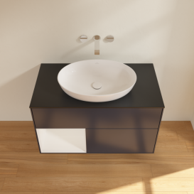 Тумба під раковину Villeroy & Boch Finion 100х50,1 см із підсвічуванням МДФ темно-синій матовий лак/скло чорне матове FA12GFHG