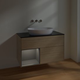 Тумба под раковину Villeroy & Boch Finion 100х50,1 см с подсветкой МДФ шпон дуба/стекло черное матовое FA12GKPC