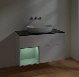 Тумба под раковину Villeroy & Boch Finion 100х50,1 см с подсветкой МДФ глянцевый белый лак/стекло черное матовое FA12GMGF