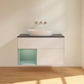Тумба под раковину Villeroy & Boch Finion 100х50,1 см с подсветкой МДФ глянцевый белый лак/стекло черное матовое FA12GMGF