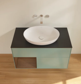 Тумба под раковину Villeroy & Boch Finion 100х50,1 см с подсветкой МДФ оливковый матовый лак/стекло черное матовое FA12GNGM