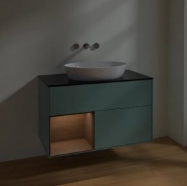 Тумба под раковину Villeroy & Boch Finion 100х50,1 см с подсветкой МДФ оливковый матовый лак/стекло черное матовое FA12GNGM