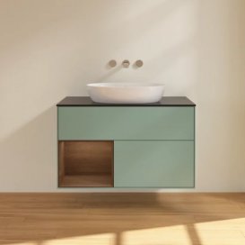 Тумба під раковину Villeroy & Boch Finion 100х50,1 см із підсвічуванням МДФ оливковий матовий лак/скло чорне матове FA12GNGM