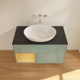 Тумба під раковину Villeroy & Boch Finion 100х50,1 см із підсвічуванням МДФ оливковий матовий лак/скло чорне матове FA12HFGM