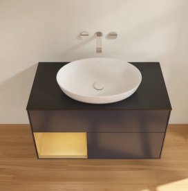 Тумба под раковину Villeroy & Boch Finion 100х50,1 см с подсветкой МДФ темно-синий матовый лак/стекло черное матовое FA12HFHG