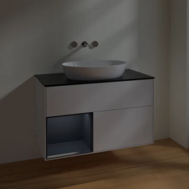 Тумба под раковину Villeroy & Boch Finion 100х50,1 см с подсветкой МДФ глянцевый белый лак/стекло черное матовое FA12HGGF