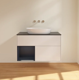 Тумба под раковину Villeroy & Boch Finion 100х50,1 см с подсветкой МДФ глянцевый белый лак/стекло черное матовое FA12HGGF