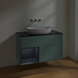 Тумба під раковину Villeroy & Boch Finion 100х50,1 см із підсвічуванням МДФ оливковий матовий лак/скло чорне матове FA12HGGM