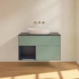 Тумба під раковину Villeroy & Boch Finion 100х50,1 см із підсвічуванням МДФ оливковий матовий лак/скло чорне матове FA12HGGM