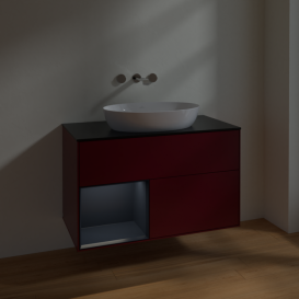 Тумба під раковину Villeroy & Boch Finion 100х50,1 см з підсвічуванням МДФ півонія матовий лак/скло чорне матове FA12HGHB