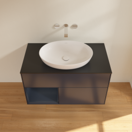 Тумба під раковину Villeroy & Boch Finion 100х50,1 см із підсвічуванням МДФ темно-синій матовий лак/скло чорне матове FA12HGHG