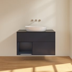 Тумба під раковину Villeroy & Boch Finion 100х50,1 см із підсвічуванням МДФ темно-синій матовий лак/скло чорне матове FA12HGHG