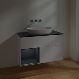 Тумба под раковину Villeroy & Boch Finion 100х50,1 см с подсветкой МДФ белый матовый лак/стекло черное матовое FA12HGMT