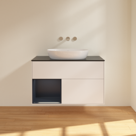 Тумба под раковину Villeroy & Boch Finion 100х50,1 см с подсветкой МДФ белый матовый лак/стекло черное матовое FA12HGMT