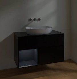 Тумба под раковину Villeroy & Boch Finion 100х50,1 см с подсветкой МДФ черный матовый лак/стекло черное матовое FA12HGPD
