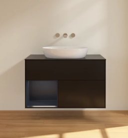 Тумба под раковину Villeroy & Boch Finion 100х50,1 см с подсветкой МДФ черный матовый лак/стекло черное матовое FA12HGPD