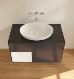 Тумба под раковину Villeroy & Boch Finion 100х50,1 см с подсветкой МДФ темно-синий матовый лак/стекло черное матовое FA12MTHG