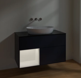 Тумба под раковину Villeroy & Boch Finion 100х50,1 см с подсветкой МДФ темно-синий матовый лак/стекло черное матовое FA12MTHG