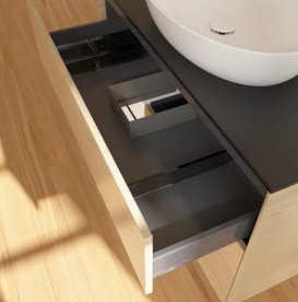 Тумба під раковину Villeroy & Boch Finion 100х50,1 см із підсвічуванням МДФ шпон дуба/скло чорне матове FA12MTPC