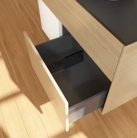 Тумба під раковину Villeroy & Boch Finion 100х50,1 см із підсвічуванням МДФ шпон дуба/скло чорне матове FA12MTPC