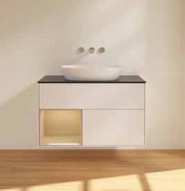 Тумба под раковину Villeroy & Boch Finion 100х50,1 см с подсветкой МДФ глянцевый белый лак/стекло черное матовое FA12PCGF