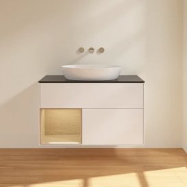 Тумба под раковину Villeroy & Boch Finion 100х50,1 см с подсветкой МДФ белый матовый лак/стекло черное матовое FA12PCMT