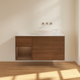 Тумба під раковину Villeroy & Boch Finion 120х50,1 см з підсвічуванням МДФ шпон волоського горіха/скло біле матове FA41GNGN