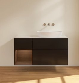 Тумба під раковину Villeroy & Boch Finion 120х50,1 см із підсвічуванням МДФ чорний матовий лак/скло біле матове FA41GNPD