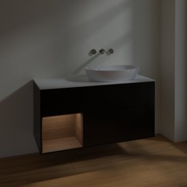 Тумба під раковину Villeroy & Boch Finion 120х50,1 см із підсвічуванням МДФ чорний матовий лак/скло біле матове FA41GNPD