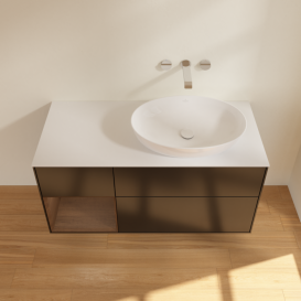 Тумба під раковину Villeroy & Boch Finion 120х50,1 см із підсвічуванням МДФ чорний матовий лак/скло біле матове FA41GNPD