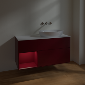 Тумба под раковину Villeroy & Boch Finion 120х50,1 см с подсветкой МДФ пион матовый лак/стекло белое матовое FA41HBHB