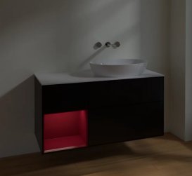 Тумба под раковину Villeroy & Boch Finion 120х50,1 см с подсветкой МДФ черный матовый лак/стекло белое матовое FA41HBPD