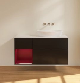 Тумба под раковину Villeroy & Boch Finion 120х50,1 см с подсветкой МДФ черный матовый лак/стекло белое матовое FA41HBPD